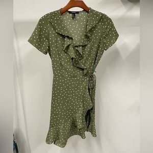 Olive Green Polka Dot Mini Dress